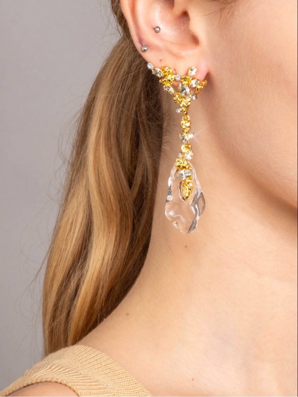 Alexis Bittar Gold with Clear Crystal Vine Drop Earrings - Picture 8 of 9